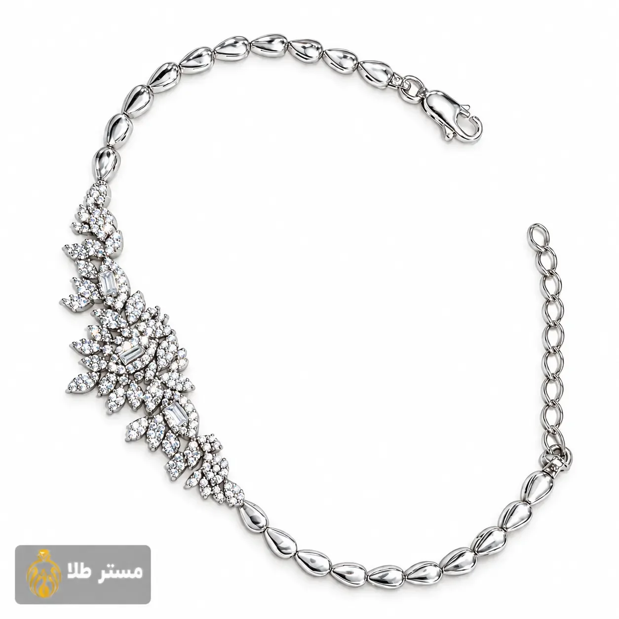 خرید و قیمت دستبند نقره زنانه ۹۲۵ عیار مدل جواهری نگین‌دار