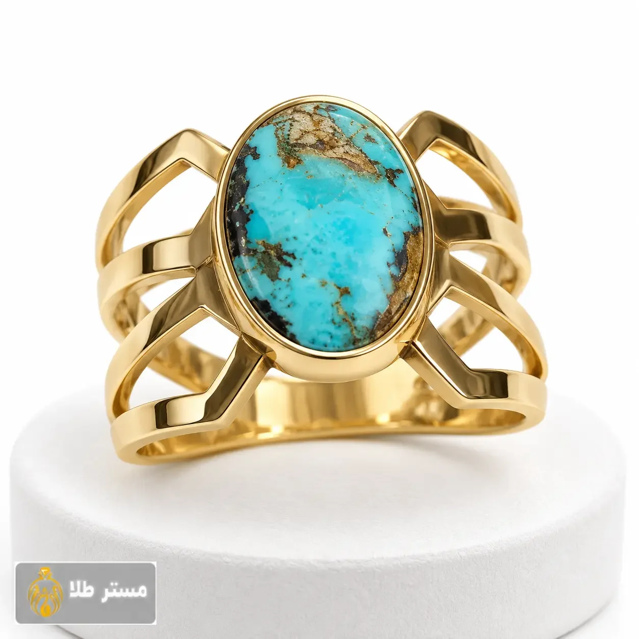 خرید و قیمت انگشتر طلا زنانه ۱۸ عیار فیروزه نیشابور کد 777