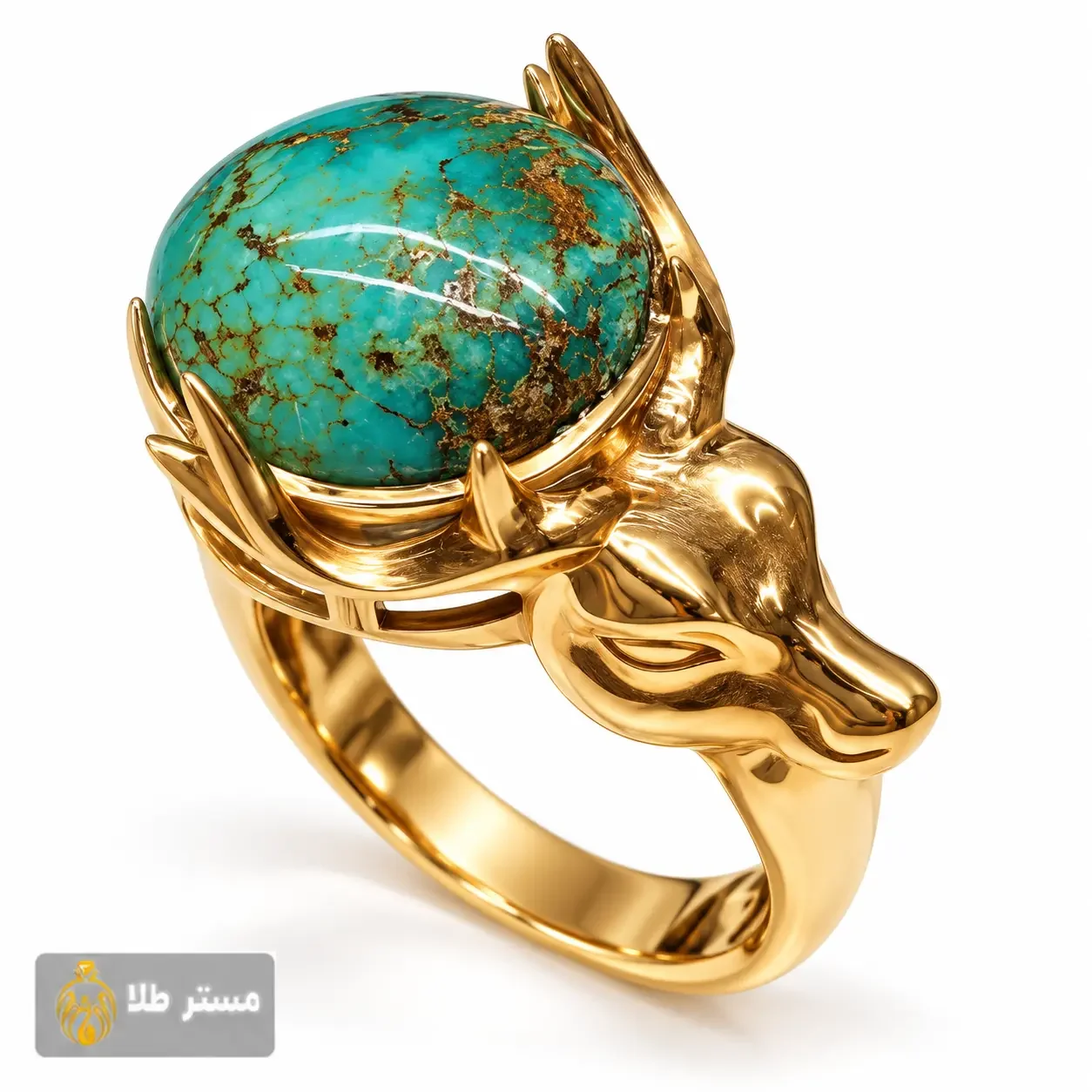 خرید و قیمت انگشتر طلا زنانه ۱۸ عیار فیروزه نیشابور طرح گوزن
