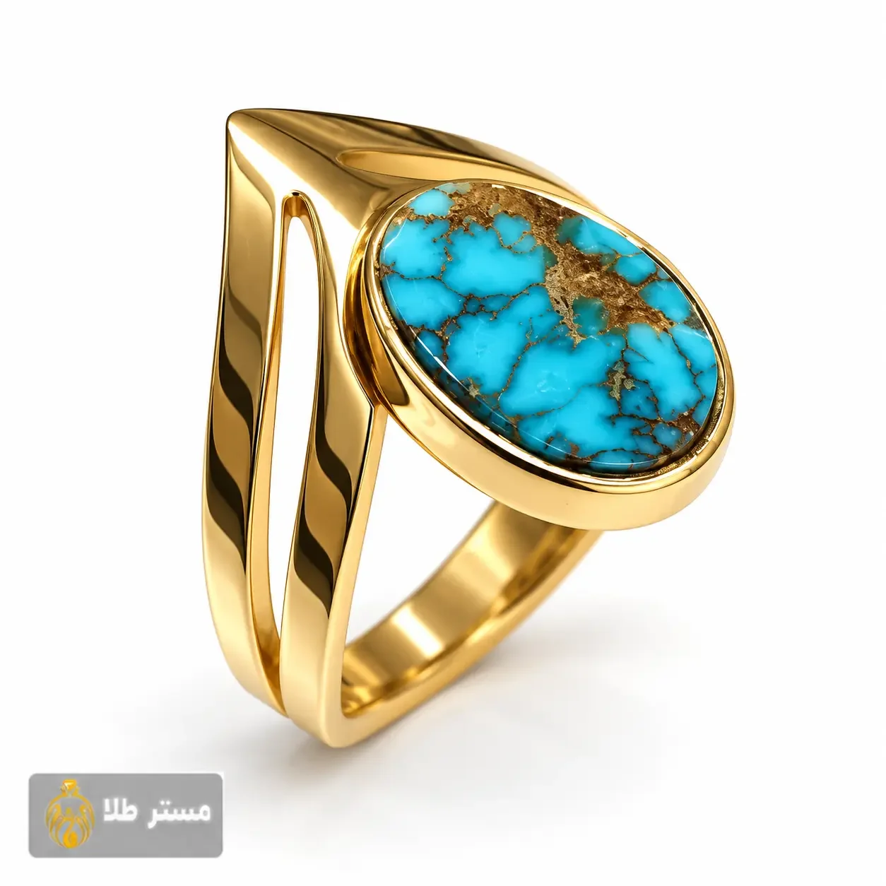 خرید و قیمت انگشتر طلا زنانه ۱۸ عیار فیروزه نیشابور مدل V